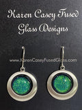 Fused Glass Earrings/Dichroic Glass/Round Double Silver Plated Setting