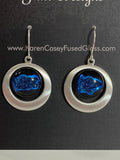 Fused Glass Earrings/Dichroic Glass/Round Double Silver Plated Setting