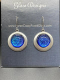 Fused Glass Earrings/Dichroic Glass/Round Double Silver Plated Setting