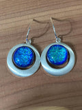 Fused Glass Earrings/Dichroic Glass/Round Double Silver Plated Setting