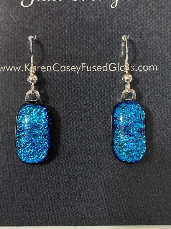 Fused Glass Earrings/Dichroic Glass/Bright Blue