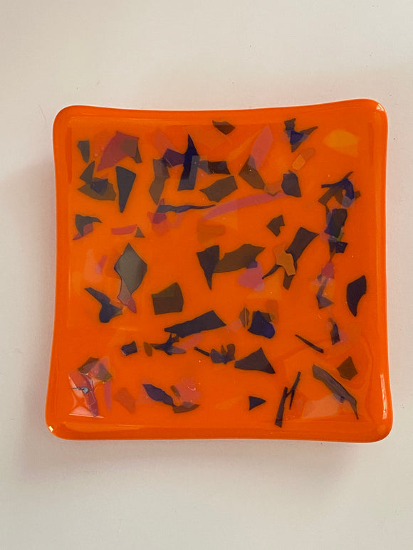 Dish Orange with Flecks of Colored Glass