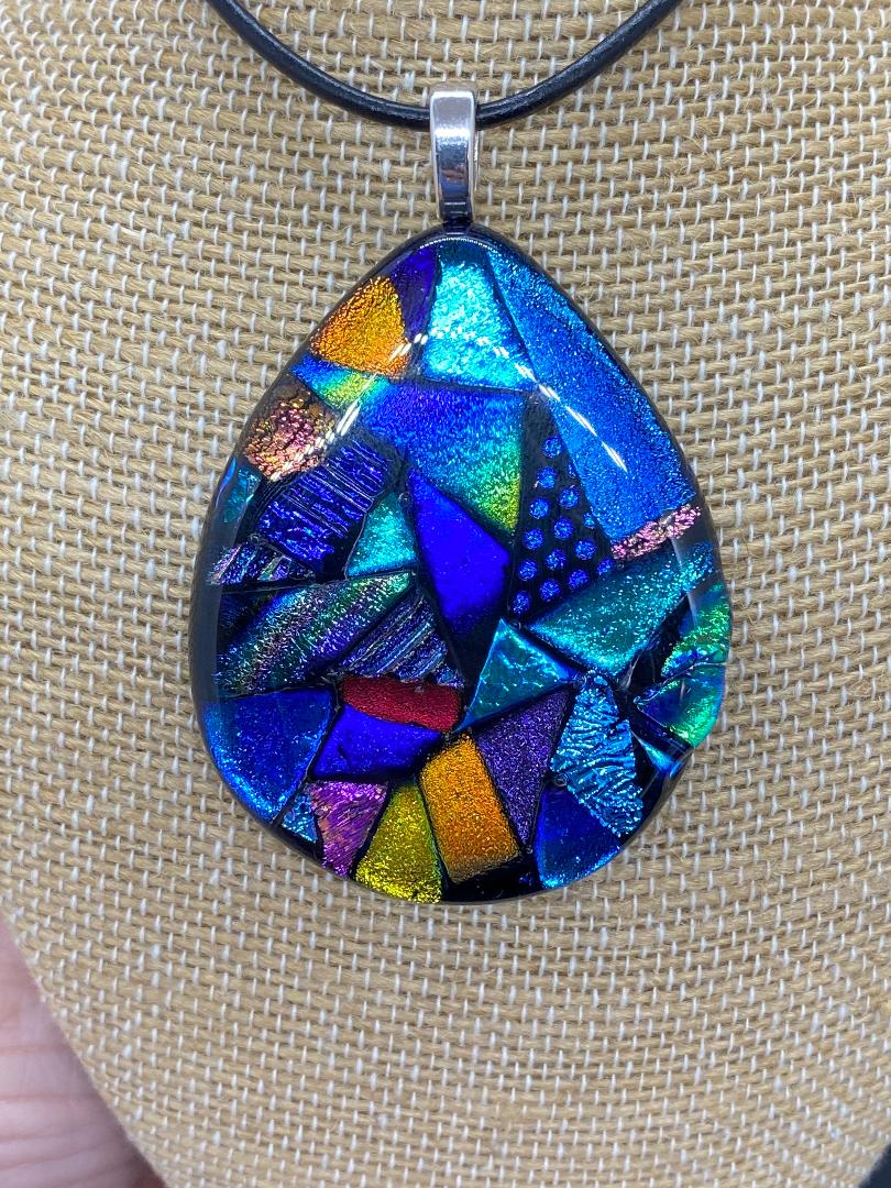 Pendant Multi-Color Dichroic – Karen Casey Fused Glass Designs