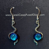 Fused Glass Earrings, The Wiggles, Dichroic and metal
