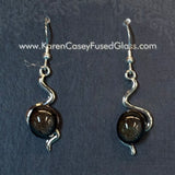 Fused Glass Earrings, The Wiggles, Dichroic and metal