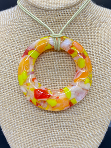 Pendant Orange, Lime Green White and Clear Frit