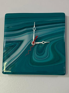Fused Glass Clock Turquoise and White (Two Styles)