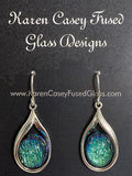 Fused Glass Earrings Dichroic in Oval setting