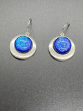 Fused Glass Earrings/Dichroic Glass/Round Double Silver Plated Setting