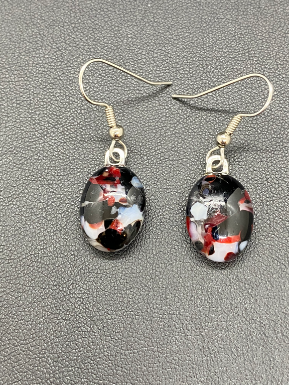 Earrings Black, Red and White Frit