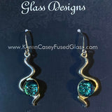 Fused Glass Earrings, The Wiggles, Dichroic and metal