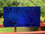 Long Dragonfly Window or Wall Art Royal Blue Iridized