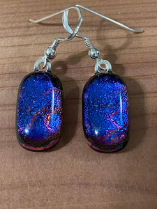 Earrings Purple Maroon Ripple Dichroic