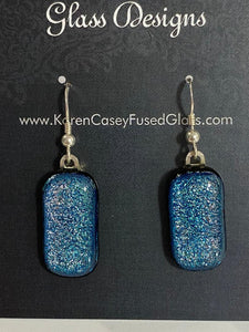 Fused Glass Earrings/Dichroic Glass/Silver Blue