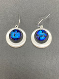 Fused Glass Earrings/Dichroic Glass/Round Double Silver Plated Setting
